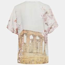 Pre Owned Dolce & Gabbana Floral Print Linen Short Sleeve Top M