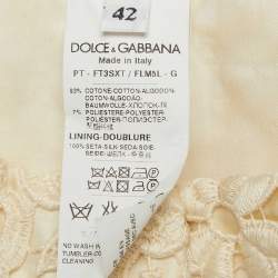 Pre Owned Dolce & Gabbana Cream Floral Lace Trousers M