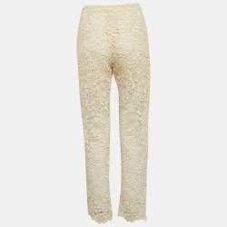 Pre Owned Dolce & Gabbana Cream Floral Lace Trousers M