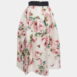 مملوكة مسبقًا Dolce & Gabbana Pink Rose Print Silk Gathered Midi Skirt S