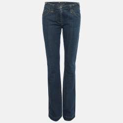 Dolce & Gabbana Blue Logo Leather Trim Denim Straight Leg Jeans M Waist 30''