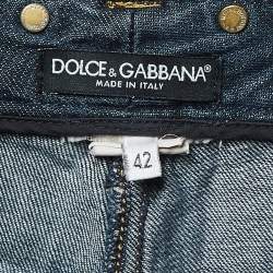 Dolce & Gabbana Blue Logo Leather Trim Denim Straight Leg Jeans M Waist 30''