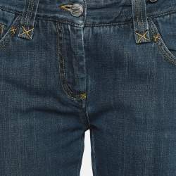 Pre Owned Dolce & Gabbana Blue Logo Leather Trim Denim Straight Leg Jeans M Waist 30''