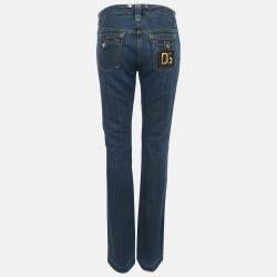 Dolce & Gabbana Blue Logo Leather Trim Denim Straight Leg Jeans M Waist 30''