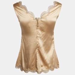 Pre Owned Dolce & Gabbana Brown Silk Satin Scalloped Lace Detail Camisole XL