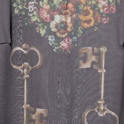 Pre Owned Dolce & Gabbana Deep Maroon Floral Key Print Silk Sheer Blouse S