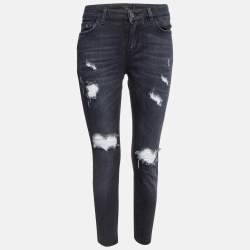 Pre Owned Dolce & Gabbana Navy Blue Ripped Jeans Pretty Fit Jeans M Waist 32"