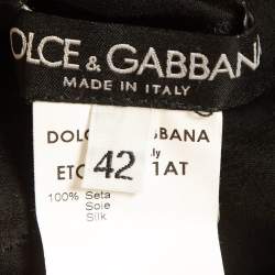 Pre Owned Dolce & Gabbana Black Lace Trim Silk Applique Detail Sheer Top M