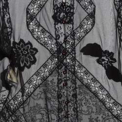 Pre Owned Dolce & Gabbana Black Lace Trim Silk Applique Detail Sheer Top M