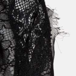 Pre Owned Dolce & Gabbana Black Lace Trim Silk Applique Detail Sheer Top M