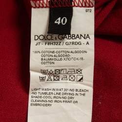 Pre Owned Dolce & Gabbana Red Logo Printed Cotton Contrast Detail T-Shirt S