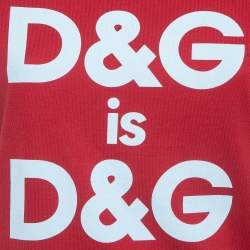 Pre Owned Dolce & Gabbana Red Logo Printed Cotton Contrast Detail T-Shirt S