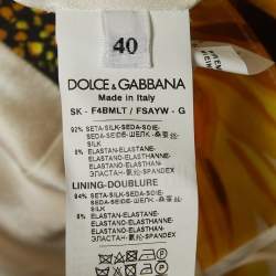 Pre Owned Dolce & Gabbana Yellow Sunflower Print Silk High Rise Midi Skirt S