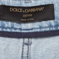 Pre Owned Dolce & Gabbana Light Blue Ripped Denim Pleated Jeans M Waist 28"
