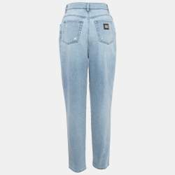 Pre Owned Dolce & Gabbana Light Blue Ripped Denim Pleated Jeans M Waist 28"