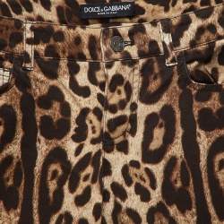 Pre Owned Dolce & Gabbana Brown Leopard Print Cotton Skinny Trousers XS