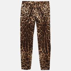 Pre Owned Dolce & Gabbana Brown Leopard Print Cotton Skinny Trousers XS