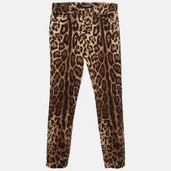 Pre Owned Dolce & Gabbana Brown Leopard Print Cotton Skinny Trousers XS