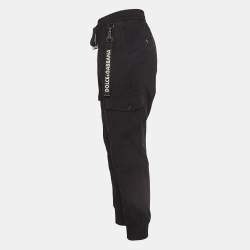 Pre Owned Dolce & Gabbana Black Cotton Cargo Drawstring Jog Pants L