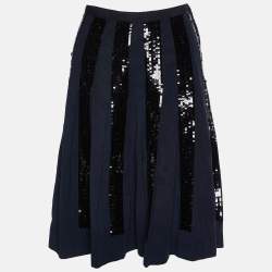 Pre Owned Dolce & Gabbana Navy Blue Cotton Sequined Skirt M