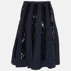 Pre Owned Dolce & Gabbana Navy Blue Cotton Sequined Skirt M