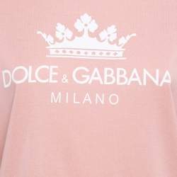 Pre Owned Dolce & Gabbana Pink Crown Print Cotton Knit Crew Neck T-Shirt L