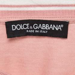 Pre Owned Dolce & Gabbana Pink Crown Print Cotton Knit Crew Neck T-Shirt L