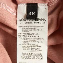 Pre Owned Dolce & Gabbana Pink Crown Print Cotton Knit Crew Neck T-Shirt L