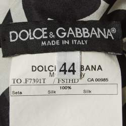 Pre Owned Dolce & Gabbana Monochrome Leaf Print Silk Ruffled Top M