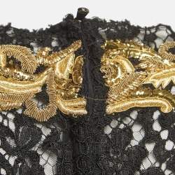 Pre Owned Dolce & Gabbana Black Baroque Goldwork Lace Long Sleeve Midi Dress M