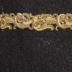 Pre Owned Dolce & Gabbana Black Baroque Goldwork Lace Long Sleeve Midi Dress M