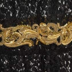 Pre Owned Dolce & Gabbana Black Baroque Goldwork Lace Long Sleeve Midi Dress M