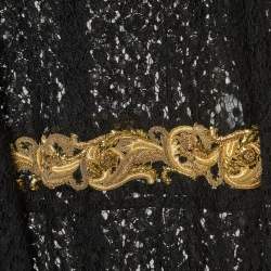 Pre Owned Dolce & Gabbana Black Baroque Goldwork Lace Long Sleeve Midi Dress M