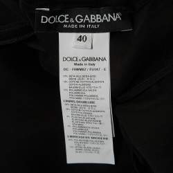 Pre Owned Dolce & Gabbana Black Sequin Embellished Lace Trim Silk Flared Sleeve Gown S