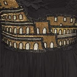 Pre Owned Dolce & Gabbana Black Sequin Embellished Lace Trim Silk Flared Sleeve Gown S