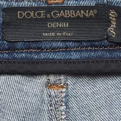 Pre Owned Dolce & Gabbana Blue Distressed Denim Pretty Jeans S Waist 28