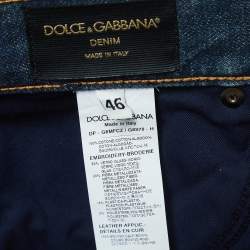 مملوكة مسبقًا بنطلون جينز دولتشي أ ند غابانا كريستال معدن ممزق دينم أزرق بحري مقاس كبير - لارج خصر 33"