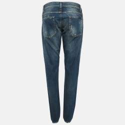 مملوكة مسبقًا بنطلون جينز دولتشي أند غابانا كريستال معدن ممزق دينم أزرق بحري مقاس كبير - لارج خصر 33"