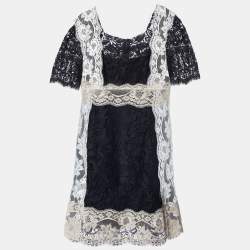 Pre Owned Dolce & Gabbana Black Floral Lace Mini Dress L