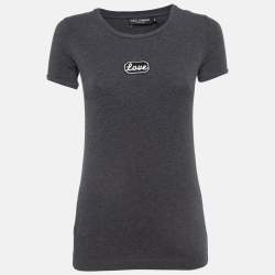Pre Owned Dolce & Gabbana Grey Applique Cotton T-Shirt XS