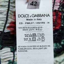 Pre Owned Dolce & Gabbana Black Floral Print Silk Ruffled Dress M