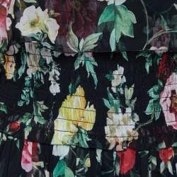 Pre Owned Dolce & Gabbana Black Floral Print Silk Ruffled Dress M