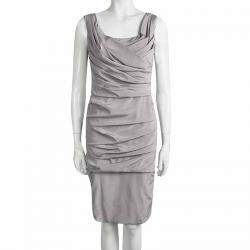Dolce & Gabbana Grey Silk Ruched Sleeveless Dress M