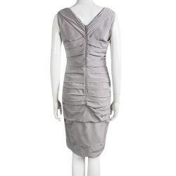 Dolce & Gabbana Grey Silk Ruched Sleeveless Dress M