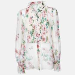 Pre Owned Dolce & Gabbana Pink Floral Print Silk Sheer Blouse M