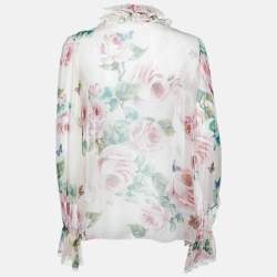 Pre Owned Dolce & Gabbana Pink Floral Print Silk Sheer Blouse M