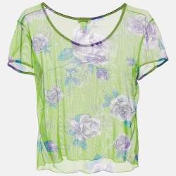 Pre Owned Dolce & Gabbana Intimo Green Floral Print Sheer Top S