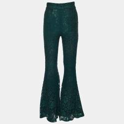 Pre Owned Dolce & Gabbana Dark Green Lace Flared Trousers S