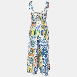 Dolce & Gabbana Multicolor Majolica Print Cotton Square Neck Jumpsuit L