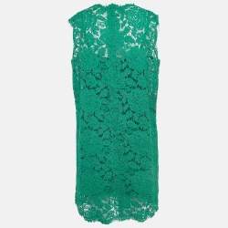 Pre Owned Dolce & Gabbana Green Floral Lace Mini Dress XL